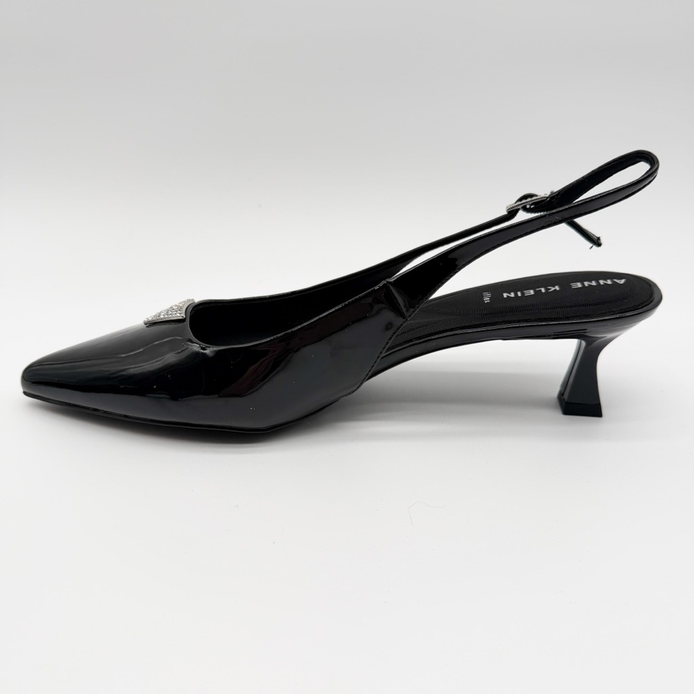 Anne Klein Iset Slingback Pointed Toe Kitten Heel Pumps Patent Black 11 NEW - Picture 8 of 15
